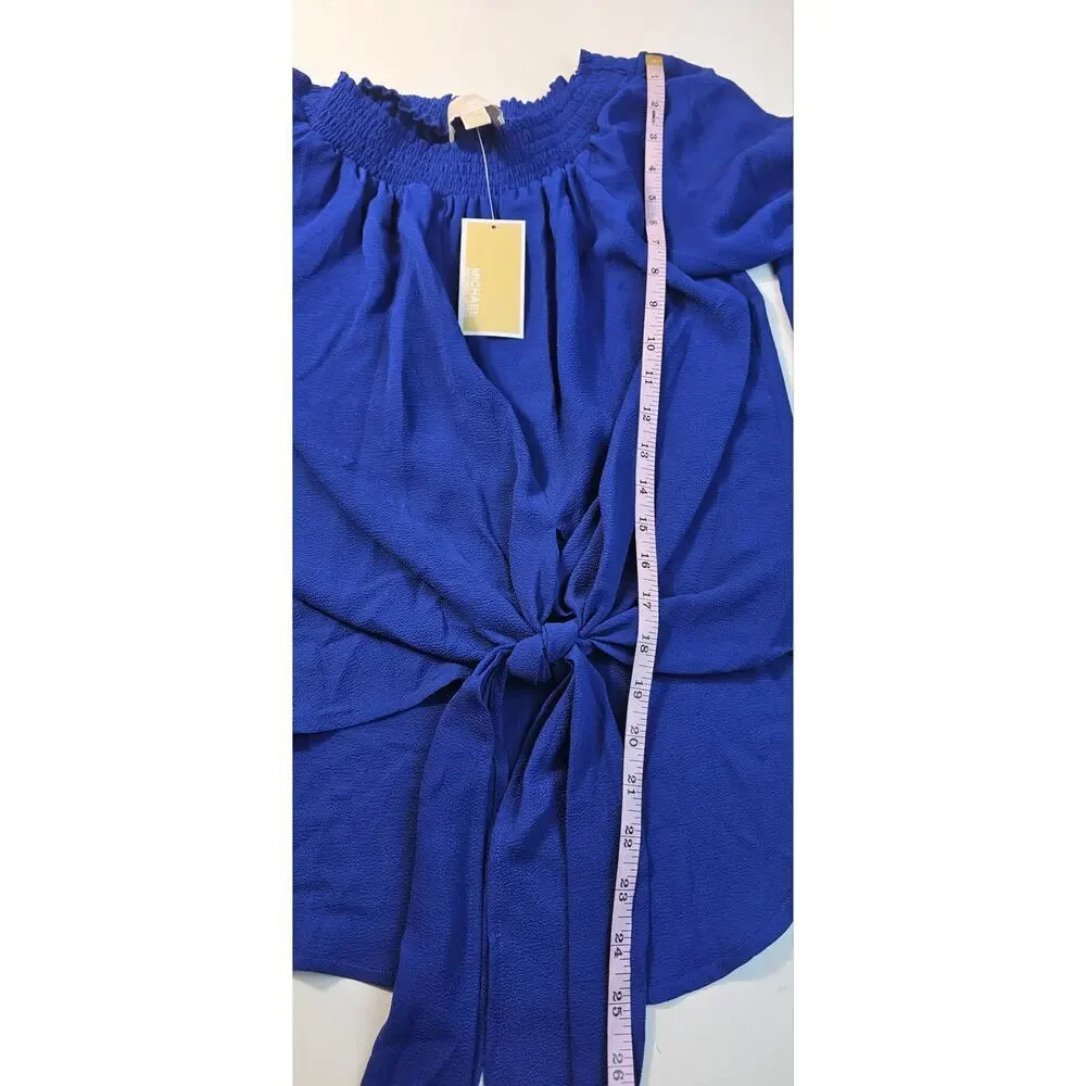 NWT Michael Kors royal blue tie front sz S elastic off the shoulder summer top
